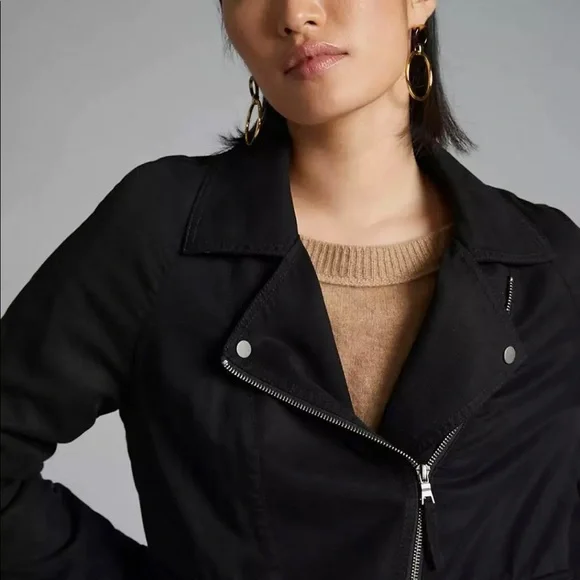 ANTHROPOLOGIE BY MARRAKECH Brushed Twill Black Zip Moto Jacket Sz XS ($148)